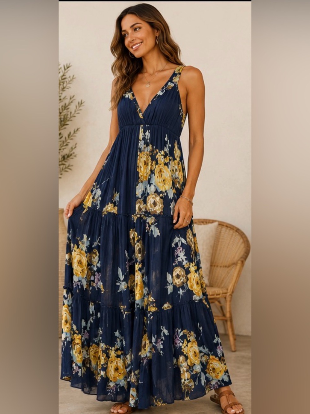2 piece Free People Beach Floral Tiered Maxi Dress Boho Festival Dress